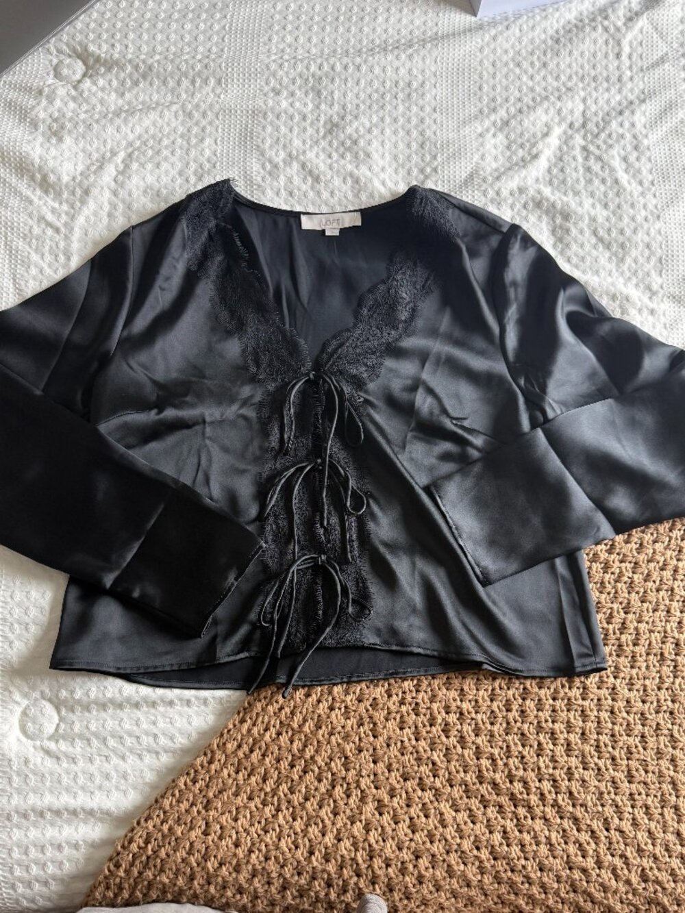 Black tied silk blouse